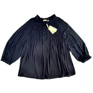 Elie Tahari Woman 3X Navy Pleated Blouse Long Balloon Sleeve Top NWT (157)